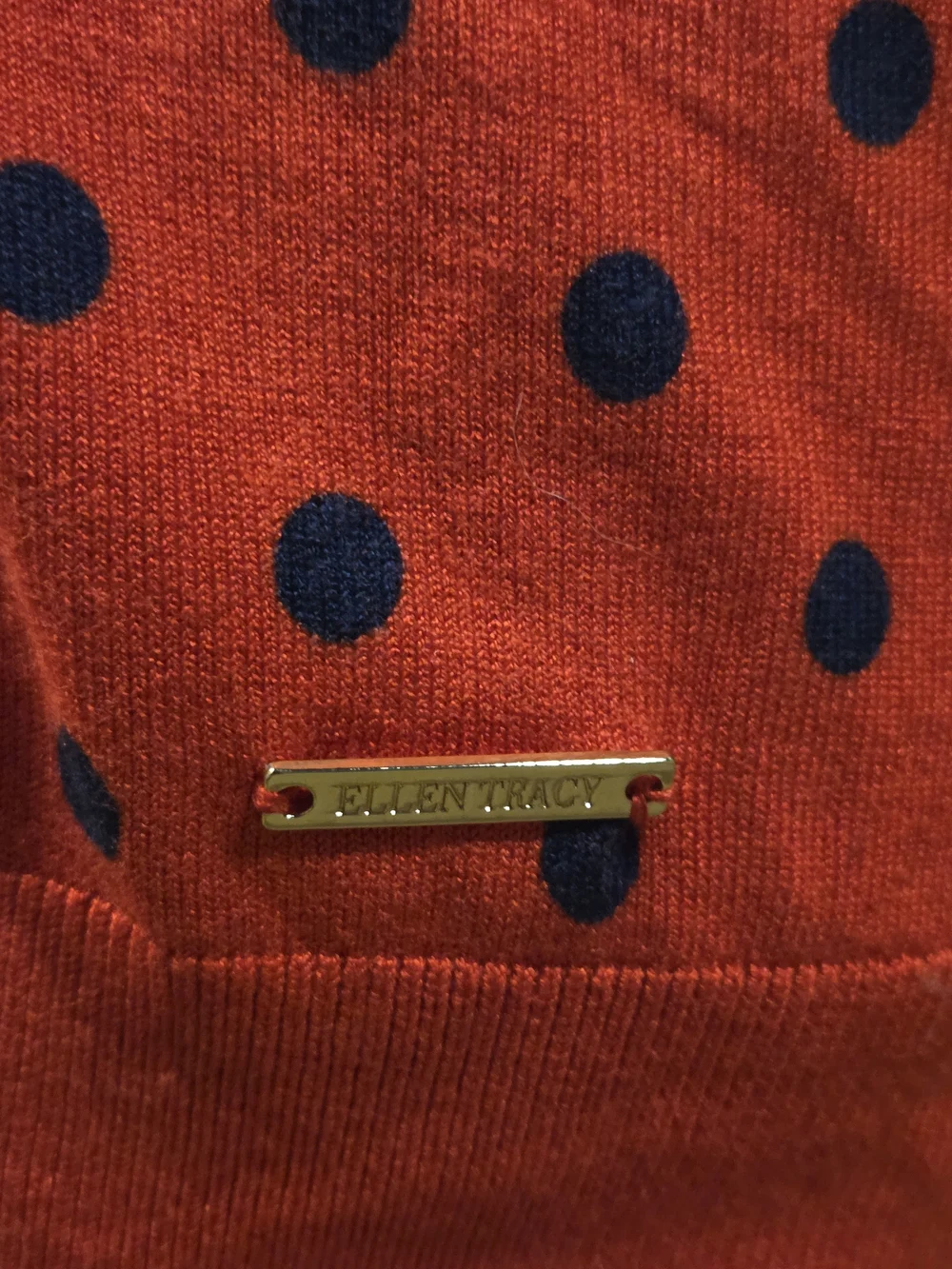 Ellen Tracy Red Sweater with Navy Polka Dots - Picture 4 of 8